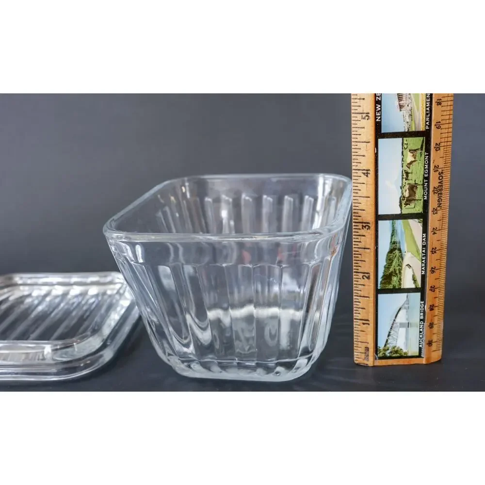 Vintage 2003 Anchor Hocking Square Ribbed Refrigerator Dish Retro Cottage Farm